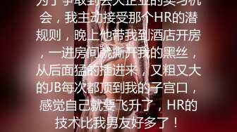 为了争取到去大企业的实习机会，我主动接受那个HR的潜规则，晚上他带我到酒店开房，一进房间就撕开我的黑丝，从后面猛的插进来，又粗又大的JB每次都顶到我的子宫口，感觉自己就要飞升了，HR的技术比我男友好多了！